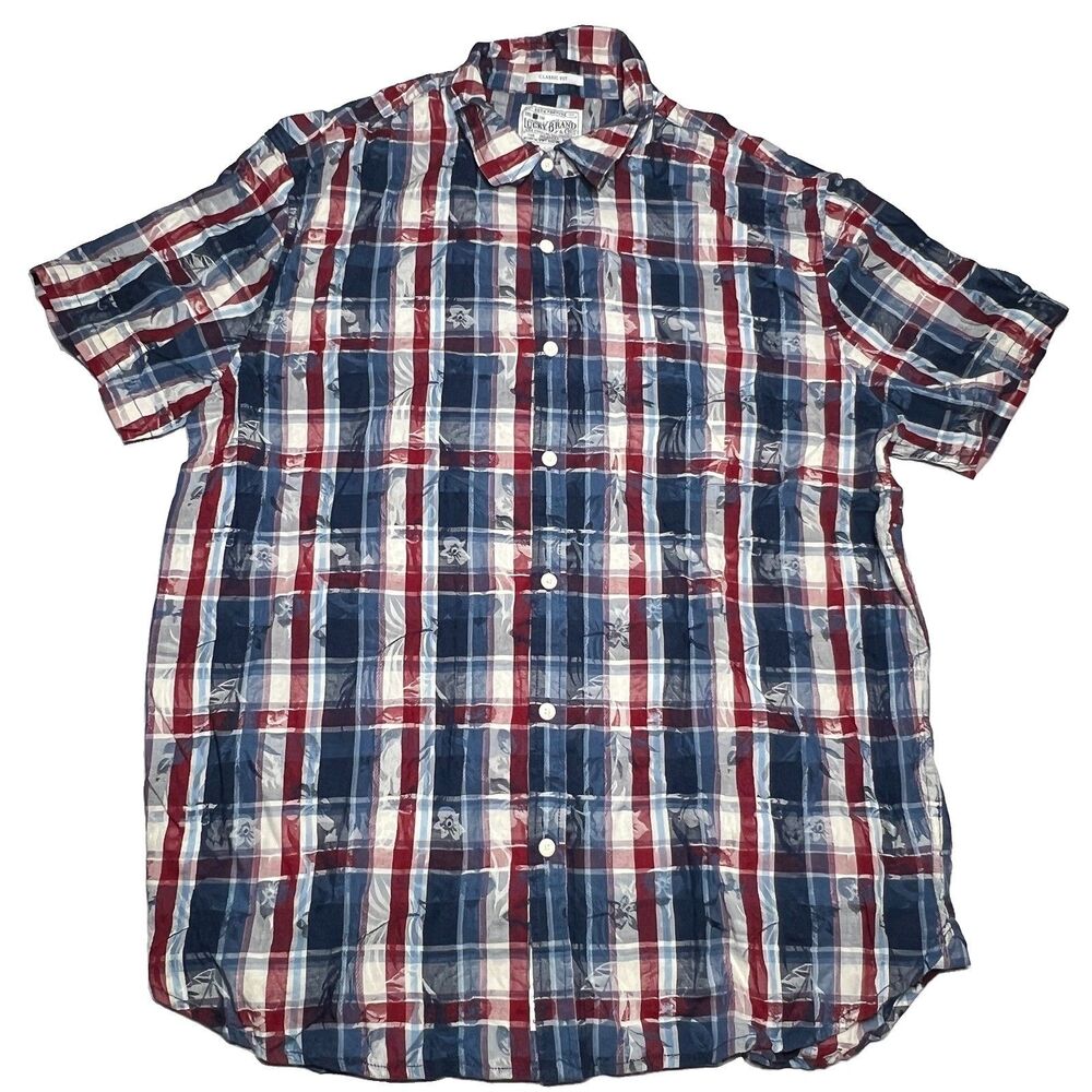 Mens Lucky Brand Classic Fit Short Sleeve Floral Button Up Shirt, Size Large,L